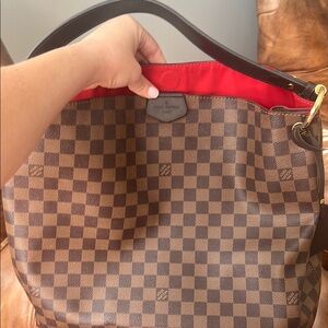 Louis Vuitton Brown and Red Shoulder Bag with Damier Ebene Canvas